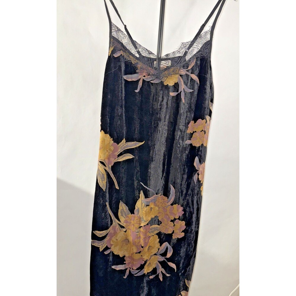 Band of Gypsies Velvet Floral Slip Dress Womens Black Lace Boho Spaghetti Strap